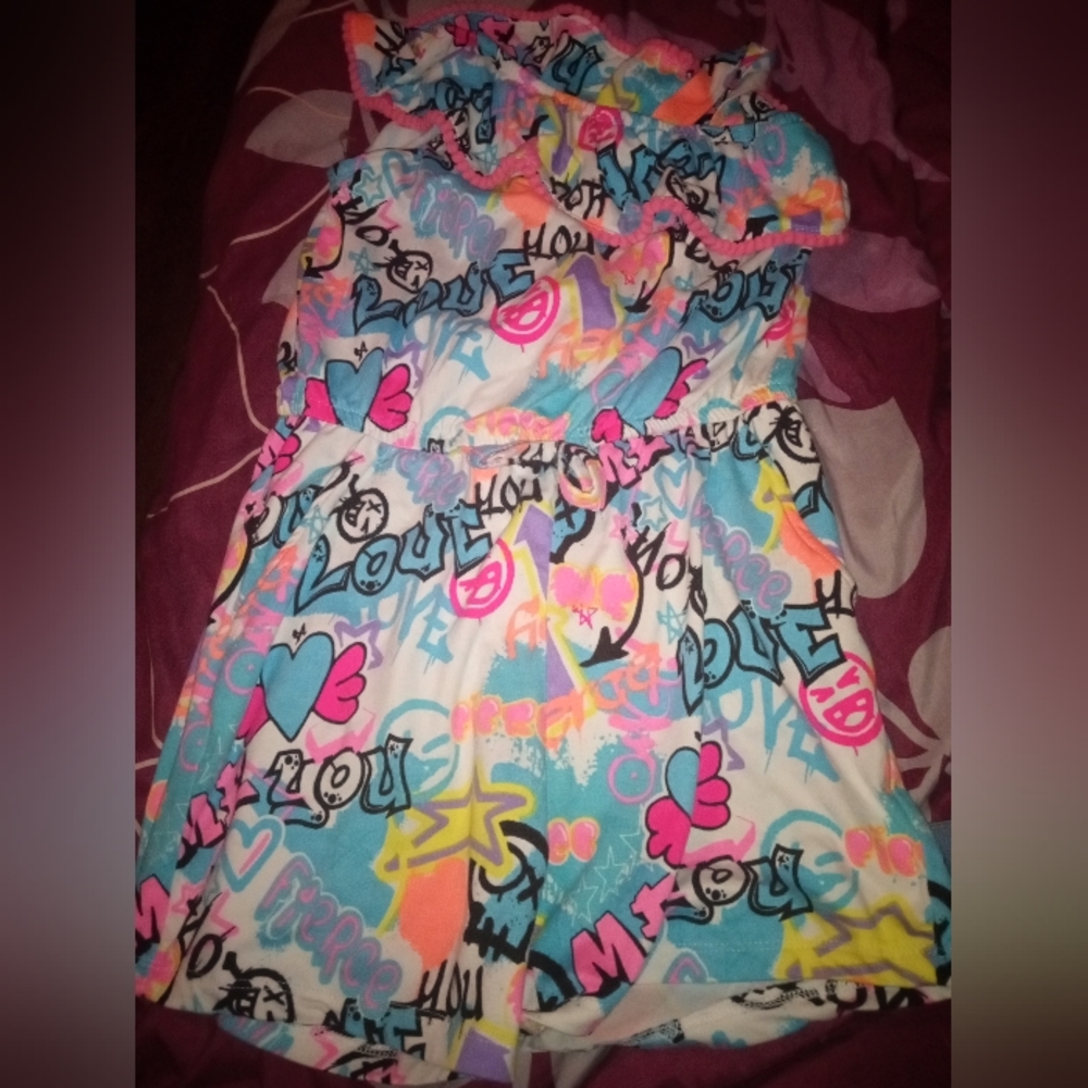 Girls multi color short onesie ruffled collar one shoulder strap